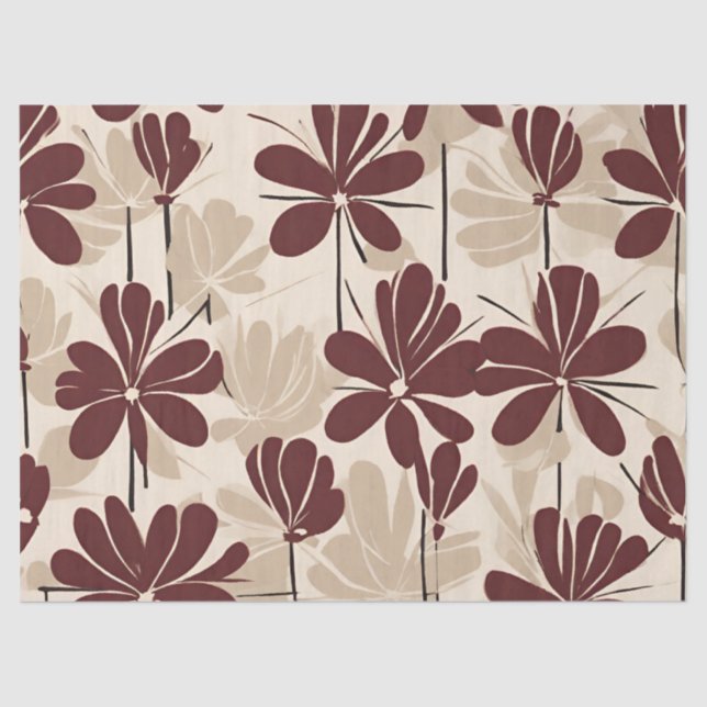 Große moderne Maroon-Beige-Wildblume Seidenpapier (Vorderseite)
