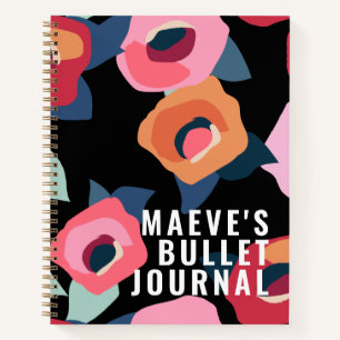 Große, moderne rosa Schwarze Blume Bullet Journal Notizbuch