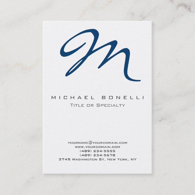 Große monogram Blue Calligraphy Business Card Visitenkarte (Vorderseite)