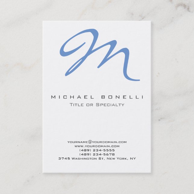 Große monogram Blue Calligraphy Business Card Visitenkarte (Vorderseite)
