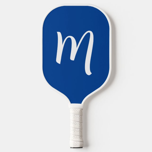 Große Monogram Elegant Script Blue Pickleball Schläger (Vorderseite)