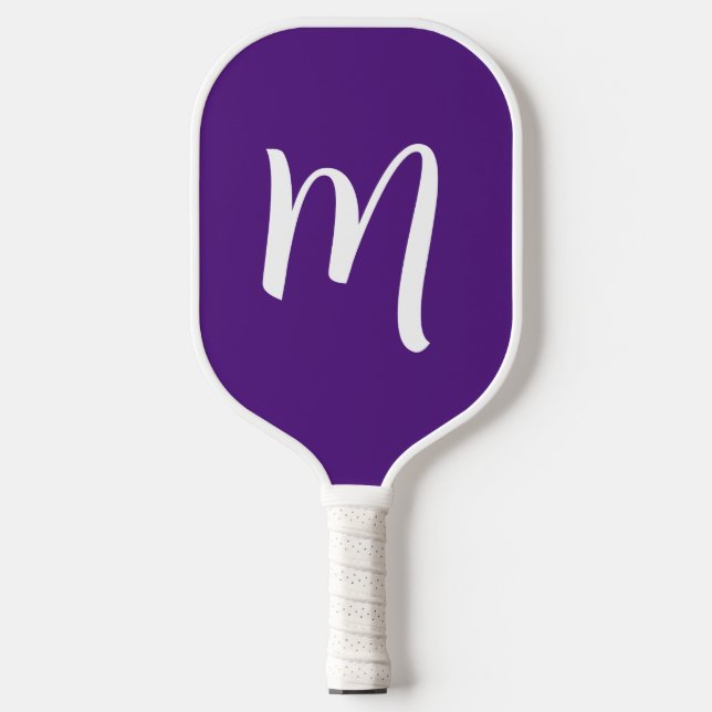 Große Monogram Elegant Script Royal Lila Pickleball Schläger (Vorderseite)