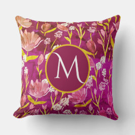 Große Monogramm erste romantische Burgundy Floral Kissen