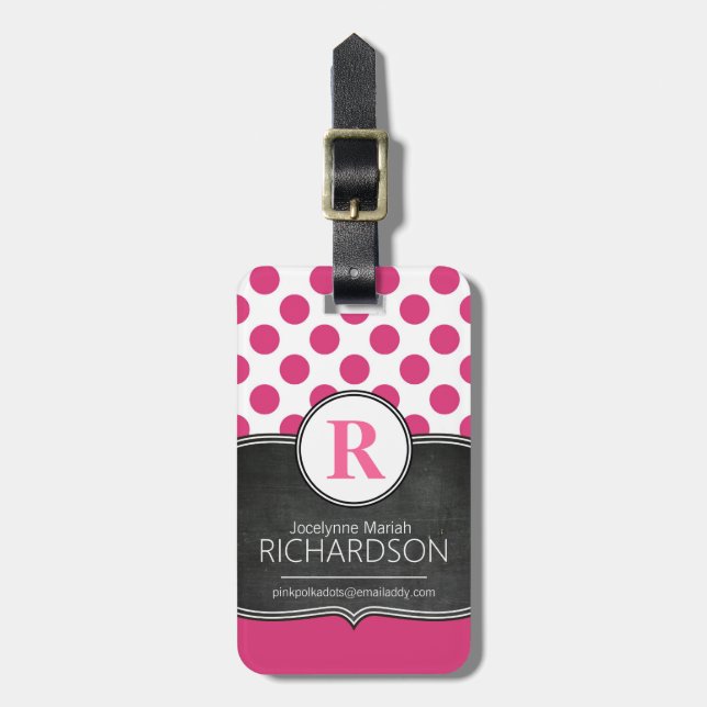 Große Monogramm-Rosa-Tupfen Gepäckanhänger (Vorderseite vertikal)