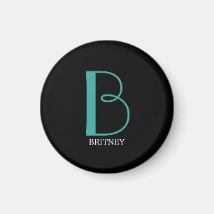 Große Monogramm und Name, Aquamarin/weiß, schwar Magnet