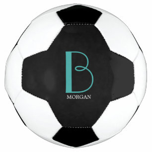 Große Monogramm und Name, Aquamarin/weiß, schwarz Fußball