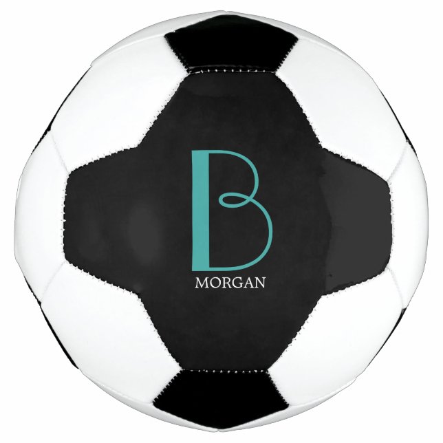 Große Monogramm und Name, Aquamarin/weiß, schwarz Fußball (Vorderseite)
