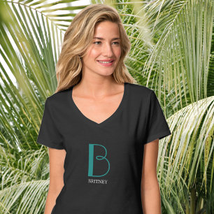 Große Monogramm und Name, Aquamariner und weißer T T-Shirt