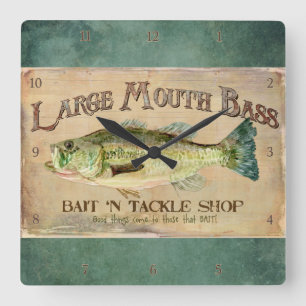Große Mouth Bass Angelsee Cabin Decke Blau Quadratische Wanduhr