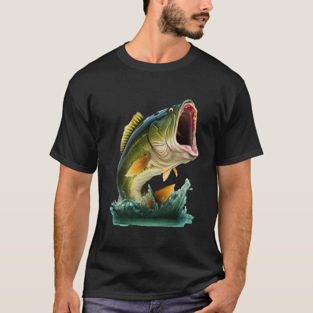 Große Mouth Bass explodiert aus dem Wasser T-Shirt (Vorderseite)