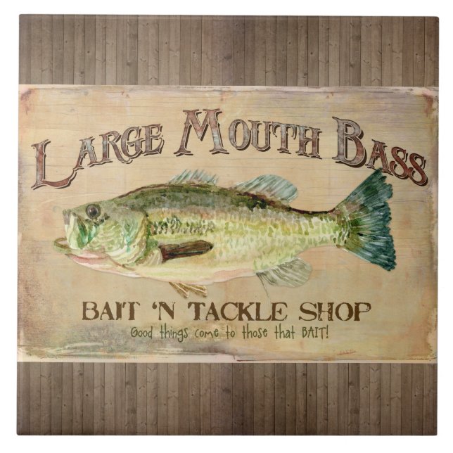 Große Mouth Bass Fisherman Cabin Wood Boards Fliese (Vorderseite)