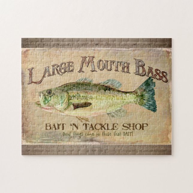 Große Mouth Bass Fisherman Cabin Wood Boards Puzzle (Horizontal)