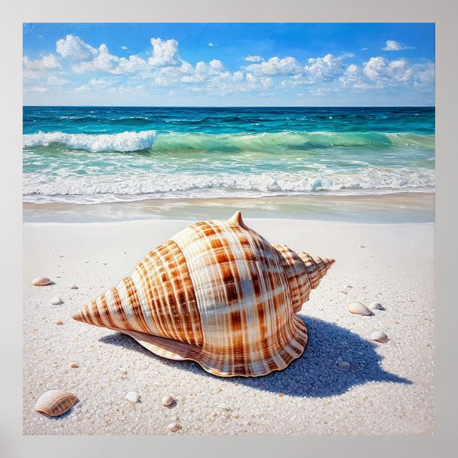 Große Muschel am Strand von Sandy Poster (Vorne)