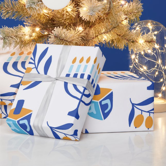 Große Muster Menorah und Dreidel Hanukkah Geschenkpapier (Feiertage)