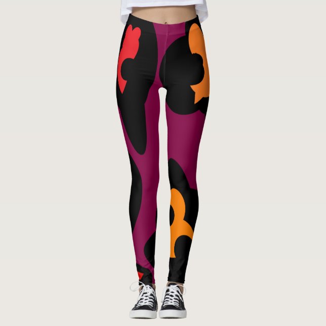 Große Muster pfirsichfarben lila und blassrot Leggings (Vorderseite)