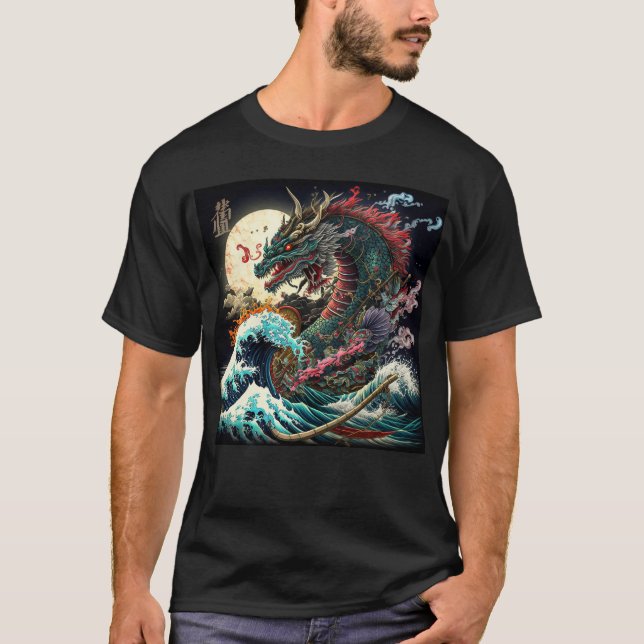 Große Nacht japanischer Drache T-Shirt (Vorderseite)