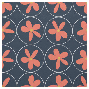 Große Navy-Korallen-Blumenfliesel-Kotton-Twill Stoff