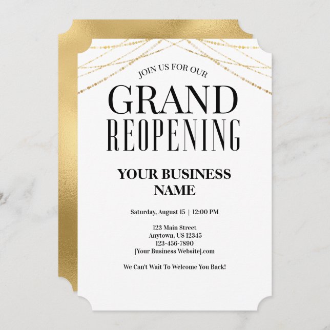 Große Neueröffnung der Imitat Gold Einladung (Vorne/Hinten)