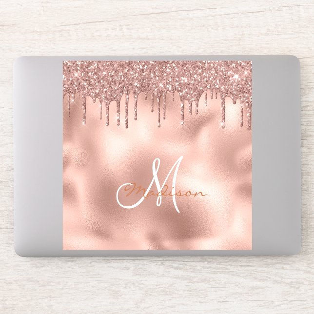 Große Notebook-Sticker Rose Gold Monogram Glitzer Aufkleber (Computer)