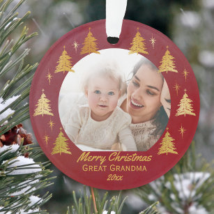 Große Oma Weihnachts-Foto Rot und Gold Ornament