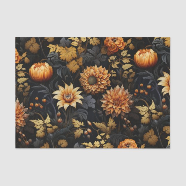 Große Orange Black Fall Flora Seidenpapier (Vorderseite)