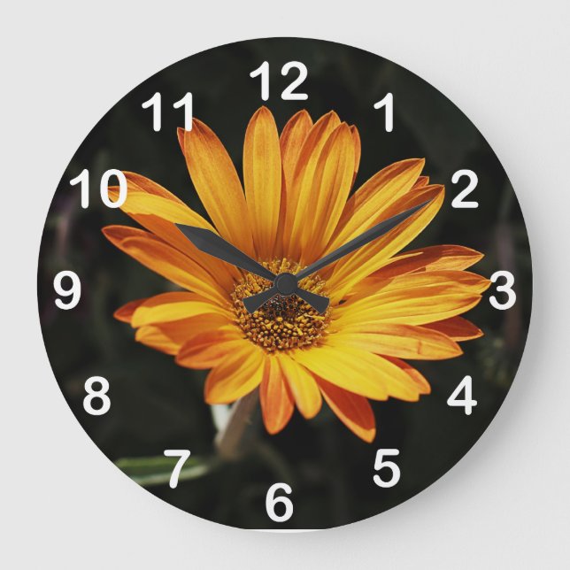 Große orange Blumen-Wand-Uhr Wanduhr (Vorderseite)
