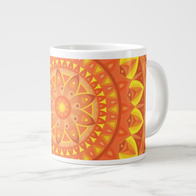 Große Orange Mandala Warme Cozy Boho-Übergroße  Jumbo-Tasse (Vorderseite Rechts)
