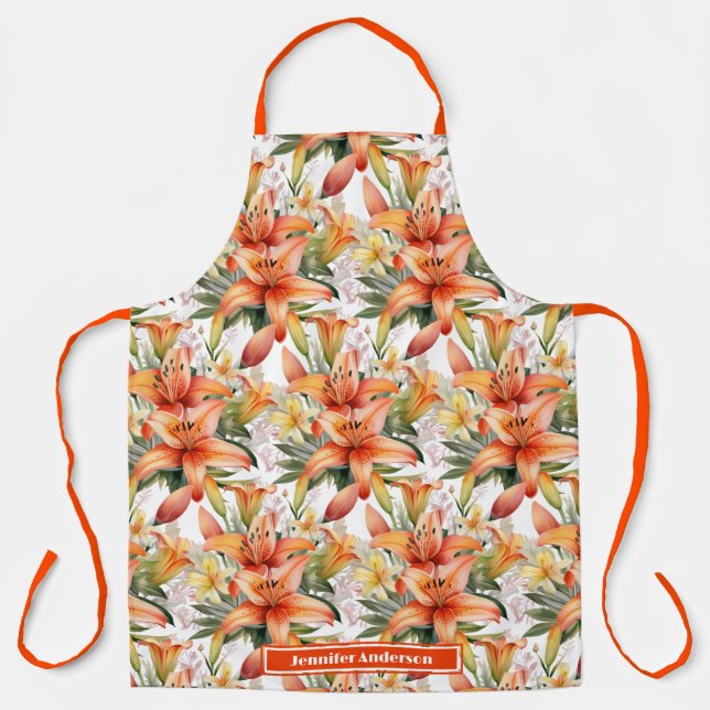 Große Orange Tiger Stargazer Lily Floral Schürze (Vorderseite)
