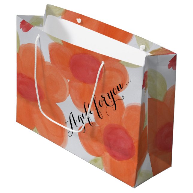 Große orangefarbene Bag Geschenktüte (Vorderseite Schrägansicht)
