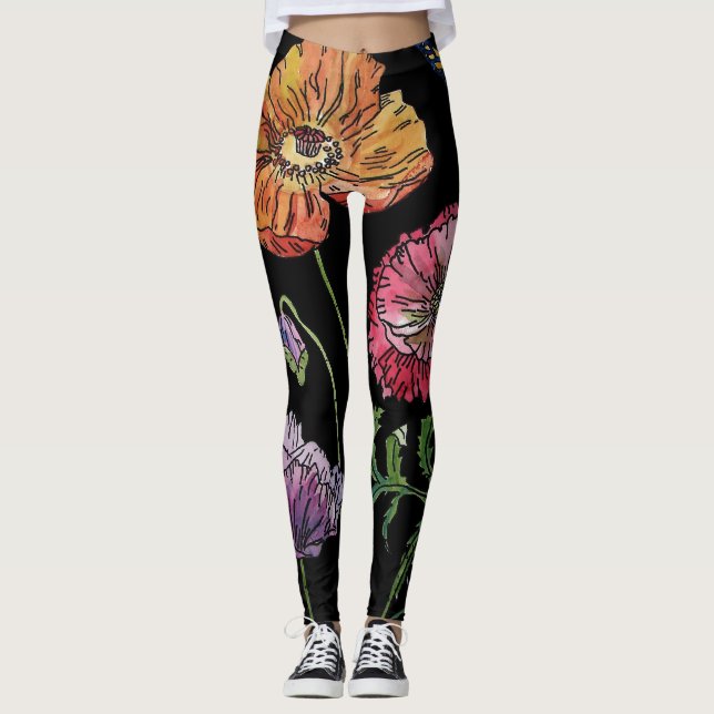 Große Orangefarbene Mohnblume Leggings (Vorderseite)