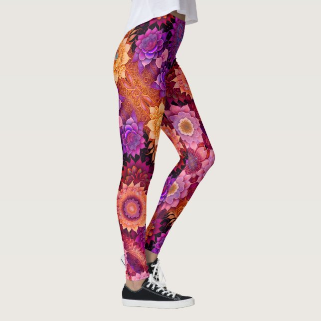 Große Orangen-, Rosa- und Lilatönen Leggings (Rechts)