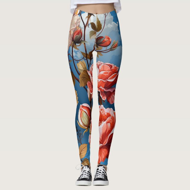 Große Pastel-Rose im Hintergrund Leggings (Vorderseite)
