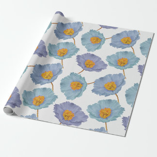Große pastellblaue, blühende Aquarellmohnchen Geschenkpapier