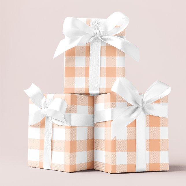 Große Pastelle Peach und White Gingham Geschenkpapier (Large Pastel Peach and White Gingham Wrapping Paper)