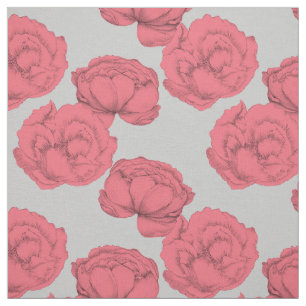 Große Peonys Romantische Rosa Graue Muster Flora Stoff