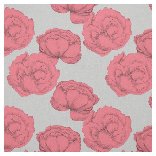 Große Peonys Romantische Rosa Graue Muster Flora Stoff (Muster)