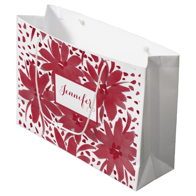 Große Personalisierte Blumenmuster Ruby Red Gift B Geschenktüte (Vorderseite Schrägansicht)