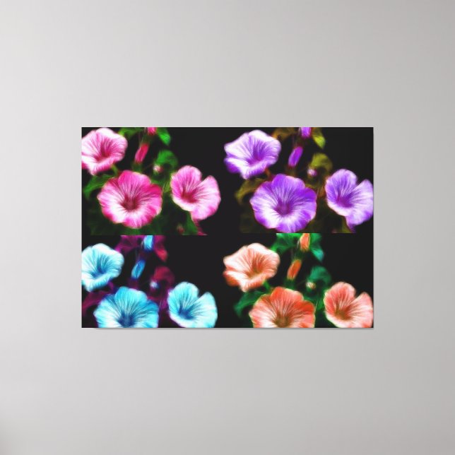 Große Petunias Quadtych Art Wrapped Canvas Leinwanddruck (Vorderseite)