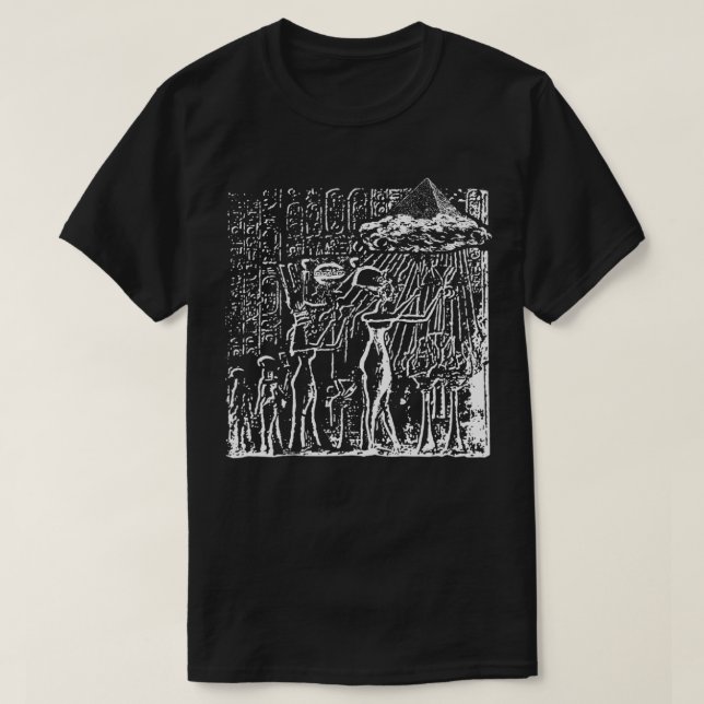 Große Pyramide Gizeh Antike Alien UFO Hieroglyph T-Shirt (Design vorne)