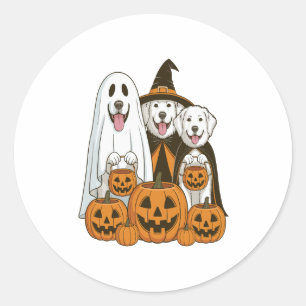 Große Pyrenäen Dog Ghost Hexenmeister Halloween Ma Runder Aufkleber