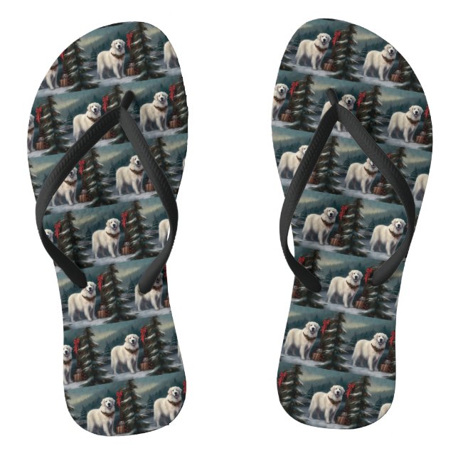Große Pyrenäen Hund im Schnee Weihnachten Flip Flops (Fußbett)