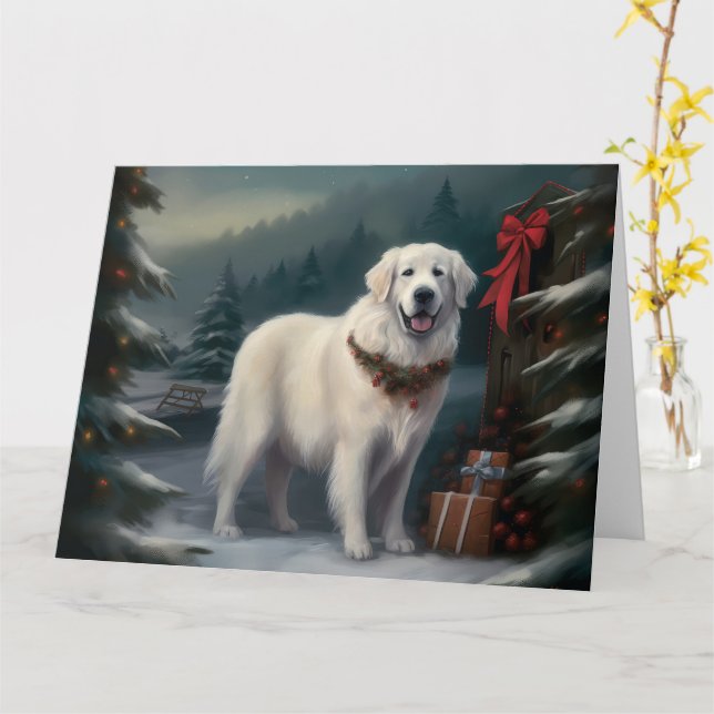 Große Pyrenäen Hund im Schnee Weihnachten Karte (Gelbe Blume)