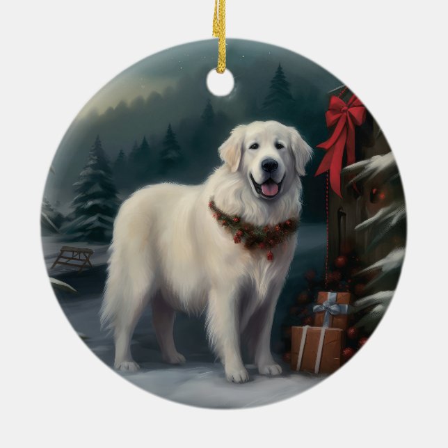 Große Pyrenäen Hund im Schnee Weihnachten Keramik Ornament (Hinten)