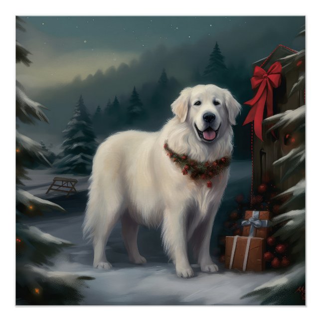 Große Pyrenäen Hund im Schnee Weihnachten Poster (Vorderseite)