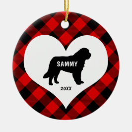 Große Pyrenäen Hundebezeichnung + Datum Rot Karier Keramik Ornament