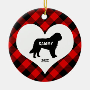 Große Pyrenäen Hundebezeichnung + Datum Rot Karier Keramik Ornament