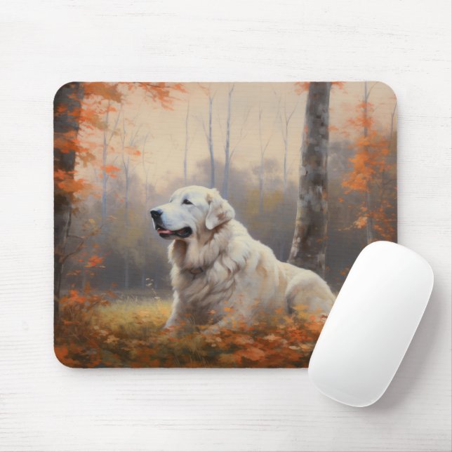 Große Pyrenäen im Herbst Leaves Fall Inspiriert Mousepad (Mit Mouse)