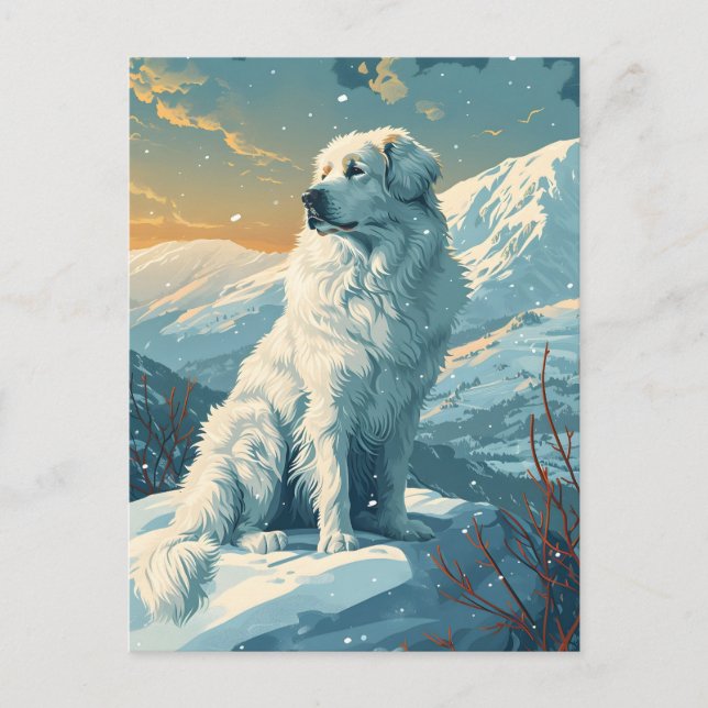 Große Pyrenäen im Schneewald bei Sonnenuntergang Postkarte (Vorderseite)