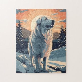 Große Pyrenäen im Schneewald bei Sonnenuntergang Puzzle