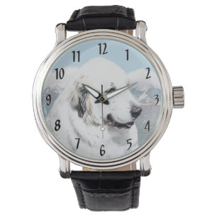 Große Pyrenäen Malerei - Original Hunde Kunst Armbanduhr
